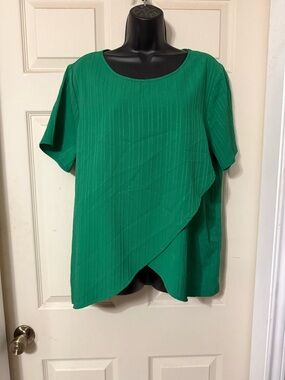 Green Women's Short Sleeve Asymmetric Wrap Top